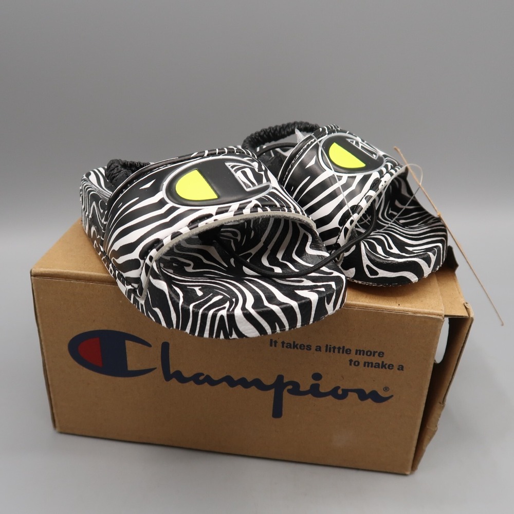 Champion Animal Print IPO Slides Zebra Neon‎ Yellow CPS10501T Toddler Size 4
